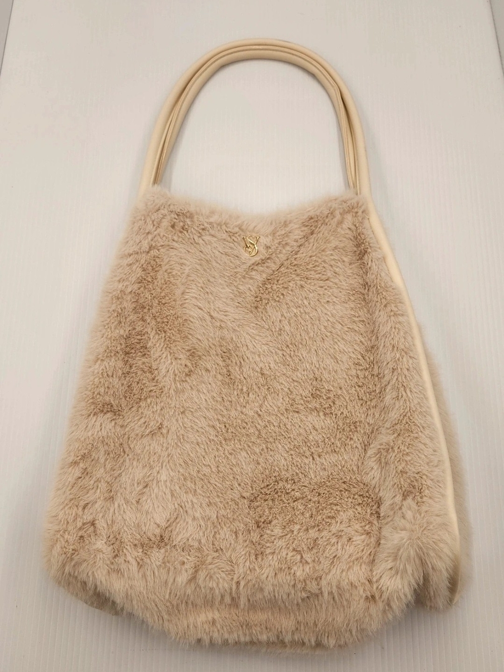Victoria's Secret Cream Faux-Fur Tote with Gold Accent